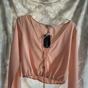 Fashion Nova blush crisscross lacing blouse
